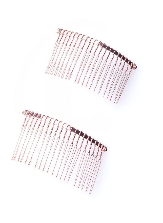 Ruwado 2 Pcs Wedding Veil Side Comb - Metal Black Twist Wire Curved Classic French Styling 20 Teeth Pin Clamp for Fine Hair - Women Girl DIY Bridal Accessories (Rose Gold) - Image 1